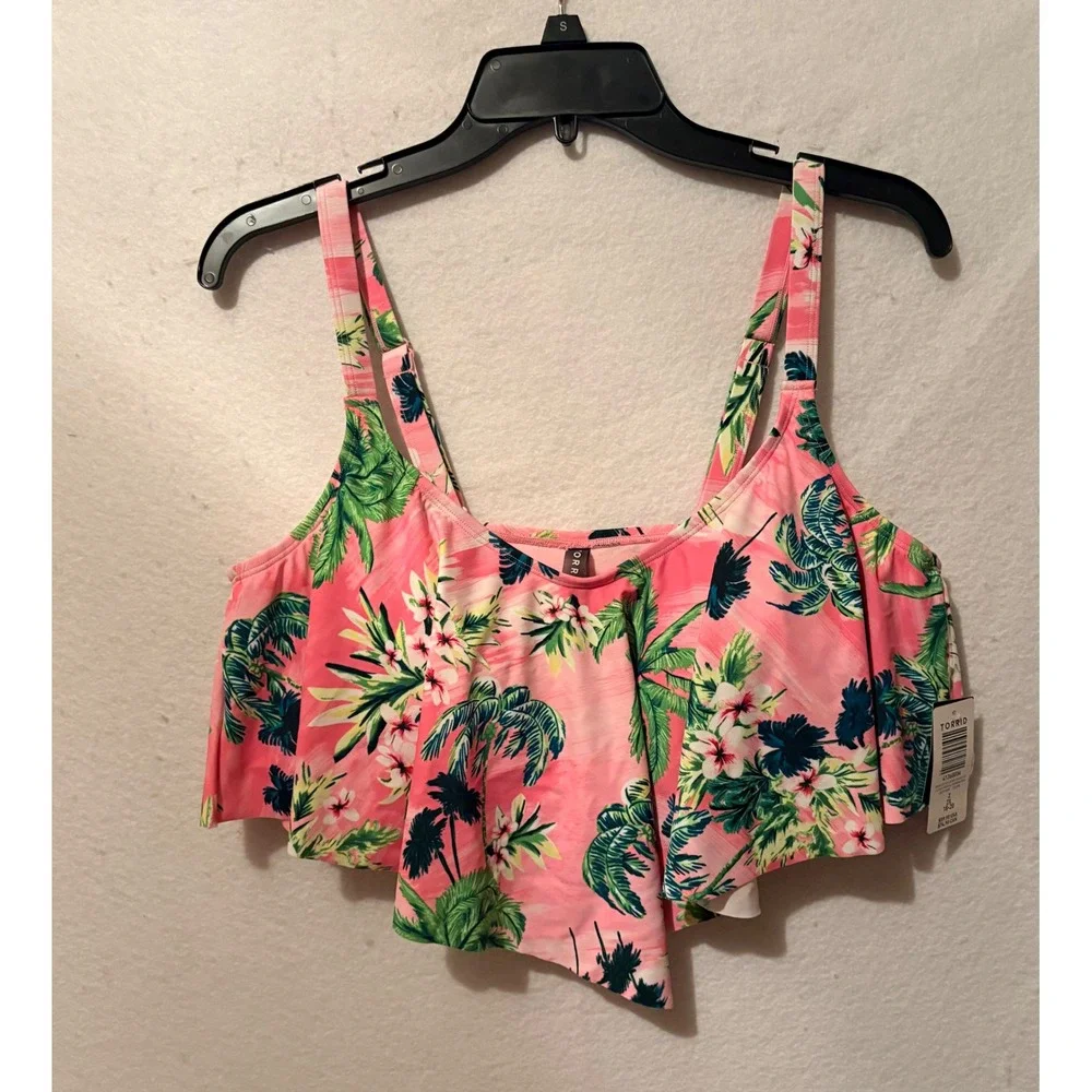 Torrid 2 Tropical Palm Floral Flounce Bikini Top Plus Size 2x 18 20 Wireless NWT